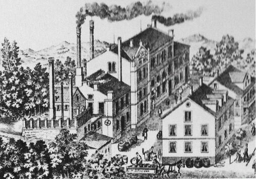 Zeichnung des Brauereigebäudes im Jahr 1910 / Restaurant Löwengarten, Rorschach
